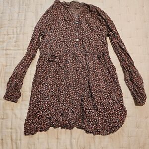 LOFT Floral Dress with Black and Red Accents